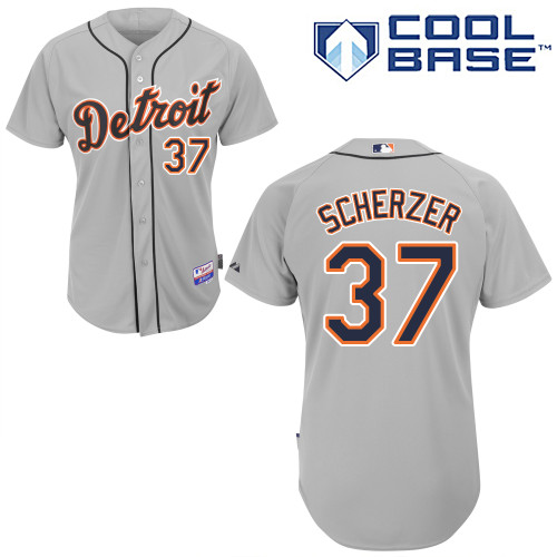 Max Scherzer #37 MLB Jersey-Detroit Tigers Men's Authentic Road Gray Cool Base Baseball Jersey
